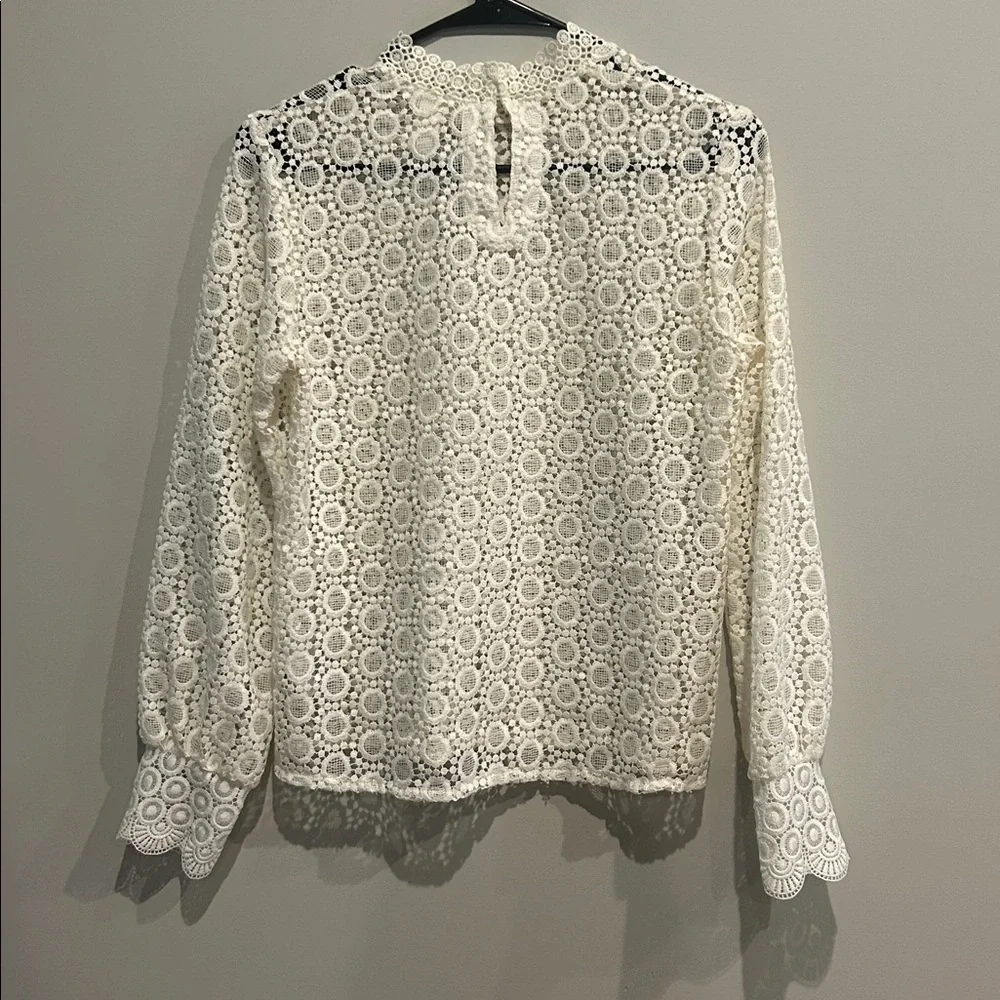 H&M Ivory Crochet Lace High-Neck Long Sleeve Blouse